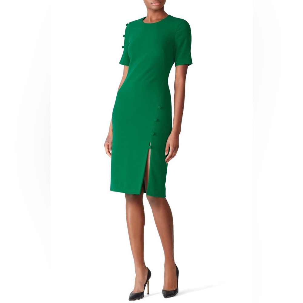 Like New Black Halo Joanna Sheath Button Detail Green Dress sz 6